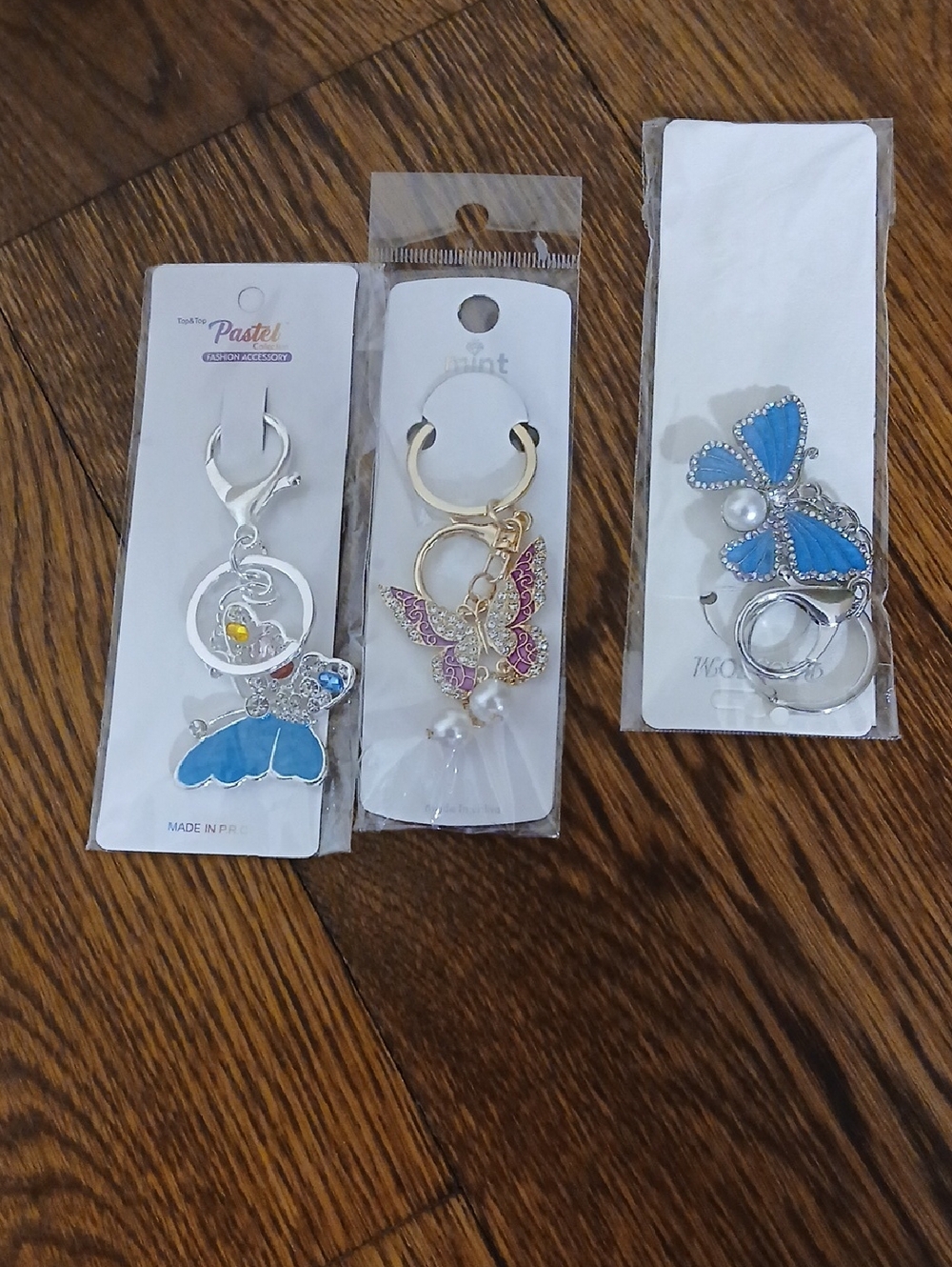 Blue Butterfly Keychain Trio All 3 Bundled